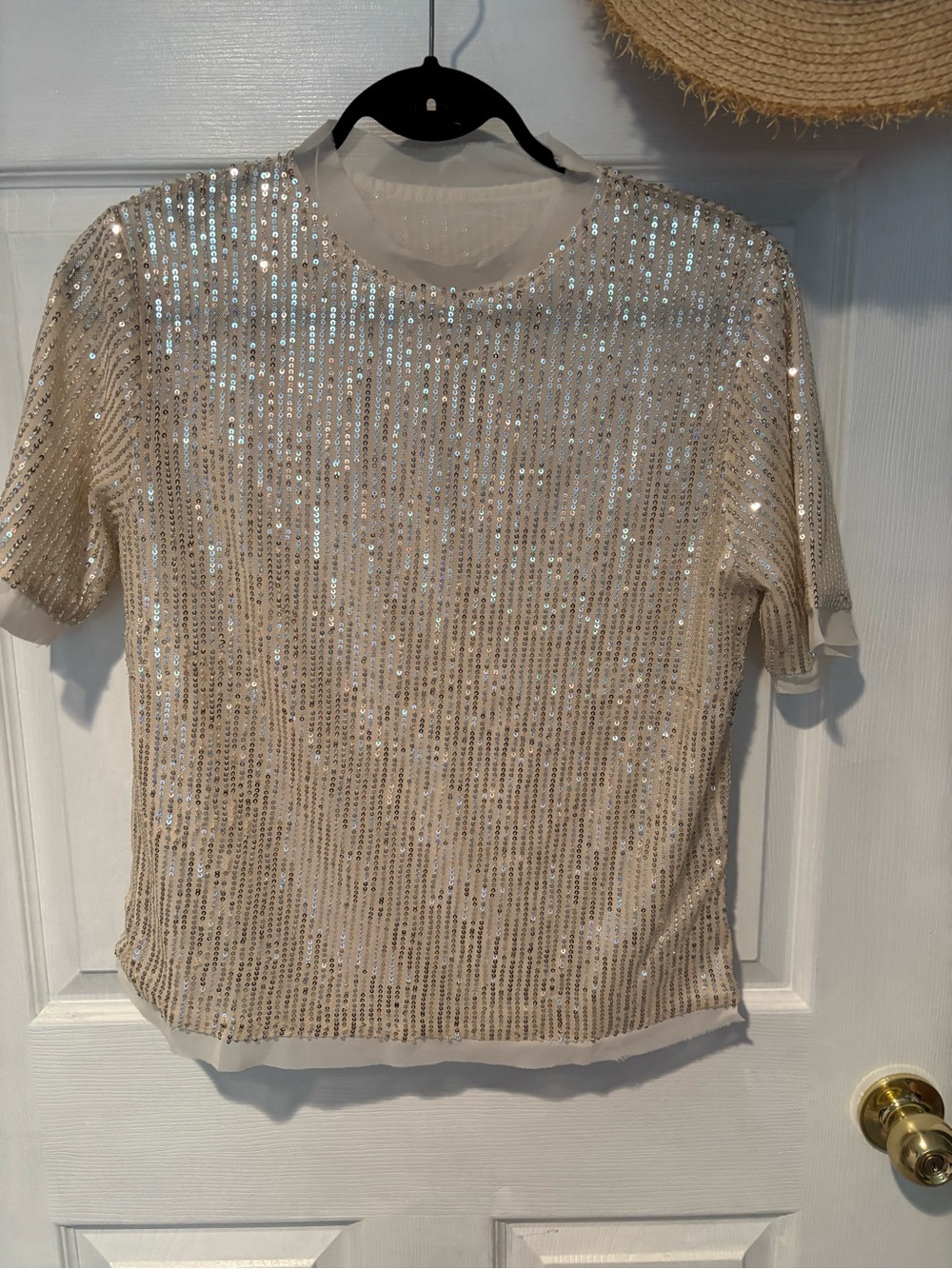 Silver Sequin Short Sleeve Top